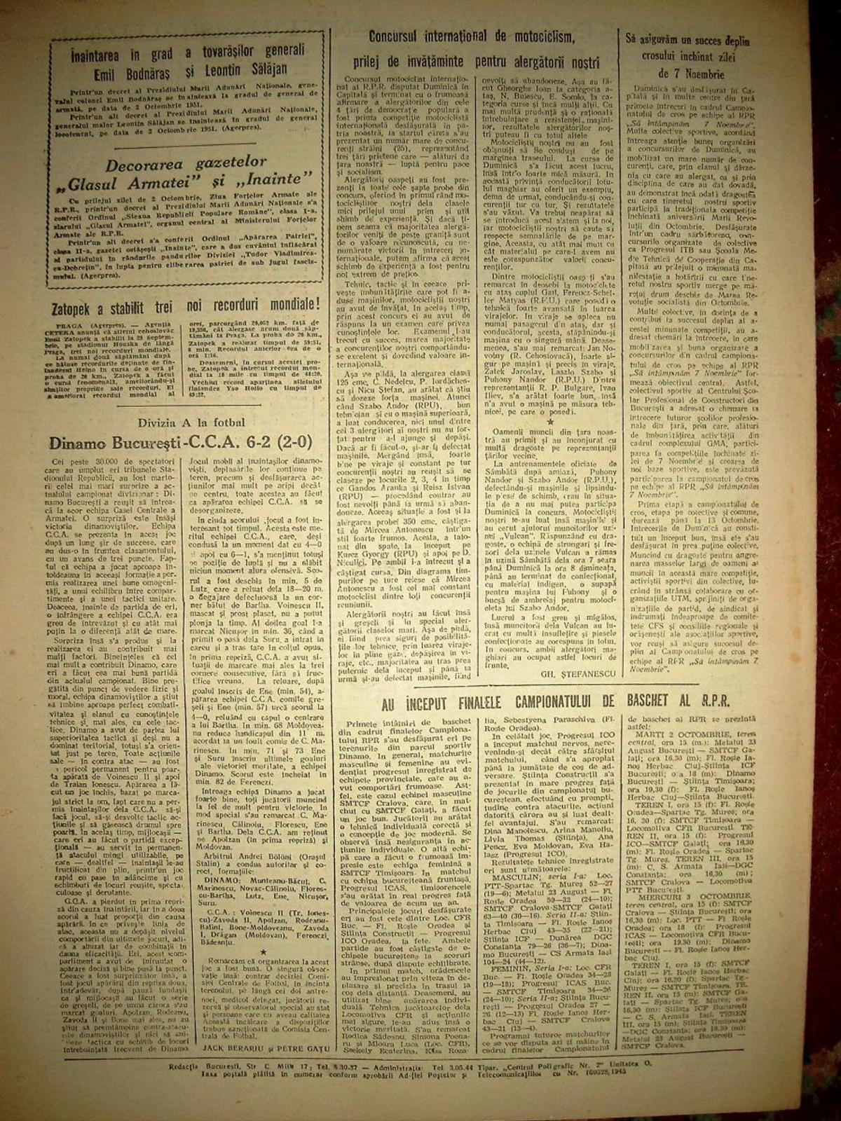 RetroGSP » Ciudatul caz 1951 » În cel mai drastic Derby bate Dinamo, dar titlul îl ia CCA. La golaveraj! + Cine e singurul jucător cu hattrick contra Stelei!