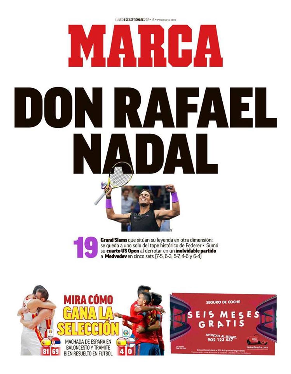 FOTO Rafael Nadal, glorificat de presa internațională după succesul răsunător de la US Open » Cele mai tari pagini întâi