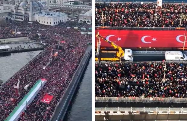 Imaginile începutului de an: peste 400.000 de oameni pe Podul Galata din Istanbul » Manifestația din tribune a coborât pe străzi: „Eliberați Palestina!”
