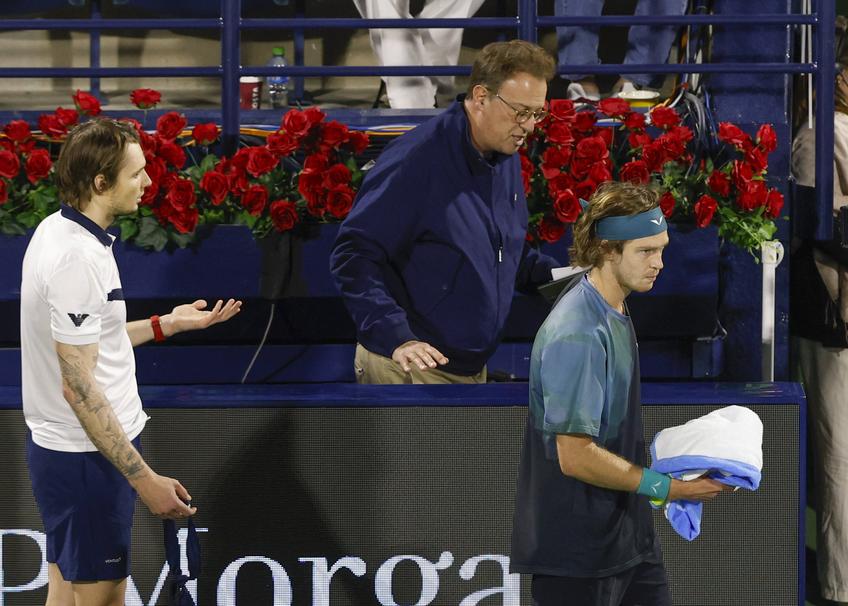 Andrey Rublev (5 ATP) a fost descalificat în setul decisiv al semifinalei de la Dubai împotriva lui Alexander Bublik (23 ATP)  / FOTO: Imago