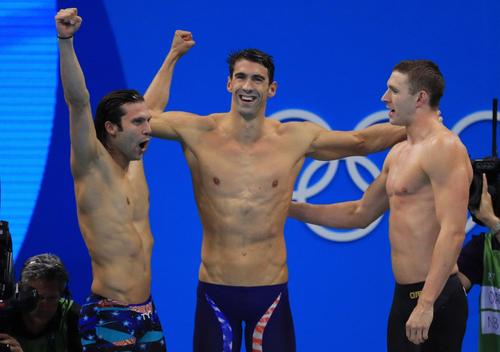 Cody Miller (stânga) alături de Michael Phelps și Ryan Murphy la Jocurile Olimpice de la Rio FOTO Guliver/GettyImages