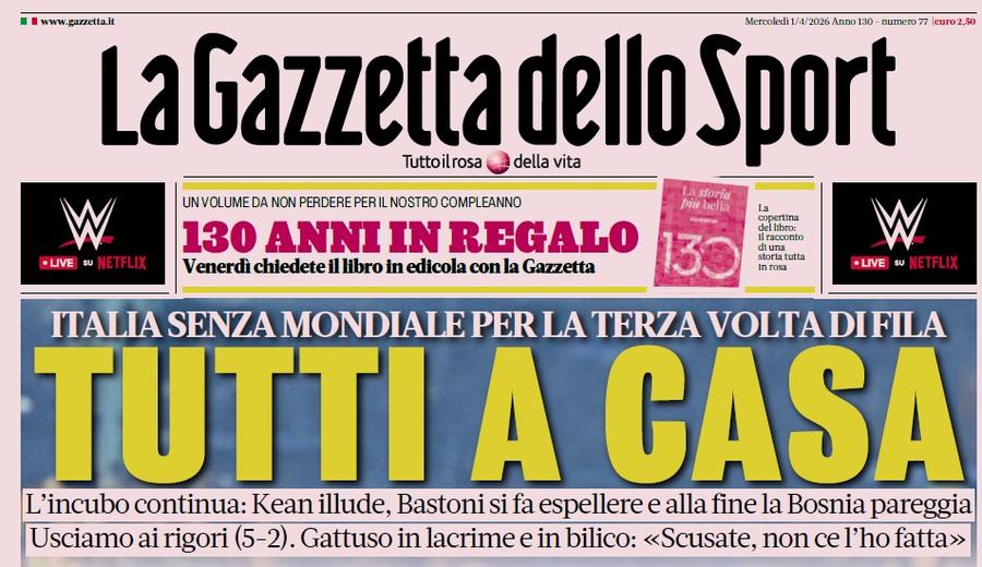 Coperta de astăzi din Gazzetta dello Sport Silenzio Calcio!