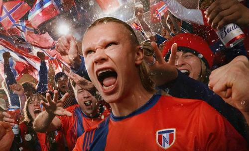Erling Haaland, atacantul Norvegiei, în campania Budweiser pentru CM 2026