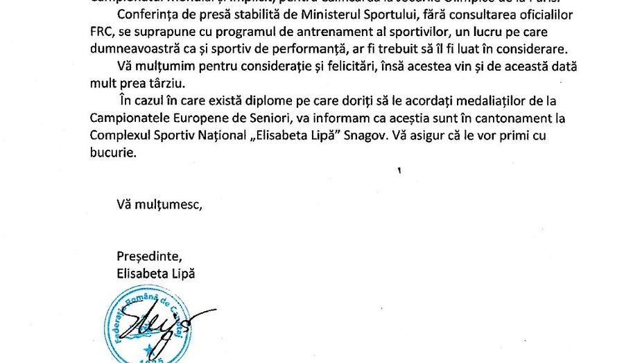 Elisabeta Lipă, președinta FR Canotaj, îi răspunde ministrului: „Dumneavoastră, ca sportiv de performanță, ar fi trebuit să fi luat în considerare”