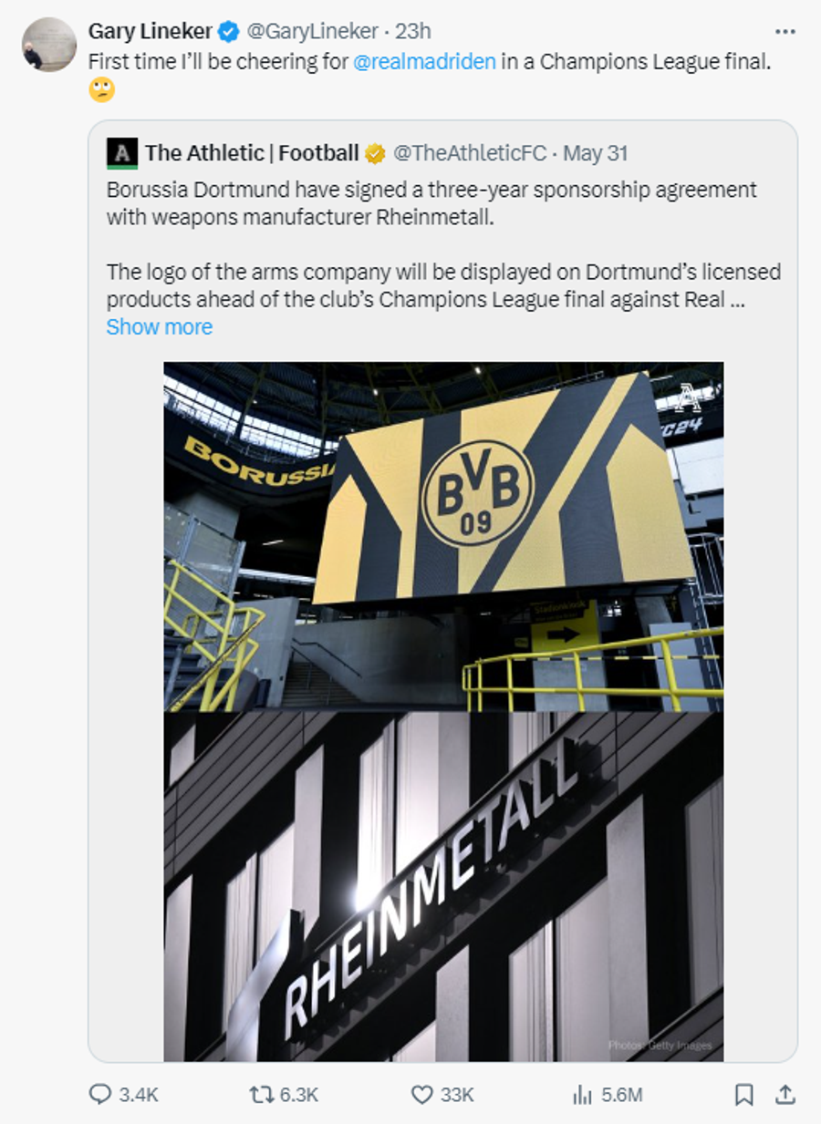 Mesajul postat de Gary Lineker De ce ține Gary Lineker cu rivala Real Madrid în finala Ligii Campionilor: „Pentru prima oară în viața mea!”