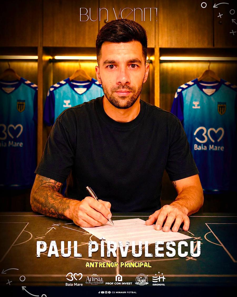 Paul Pîrvulescu, prezentat oficial la CS Minaur Baia Mare // FOTO: facebook @CS Minaur Baia Mare Fotbal Paul Pîrvulescu, instalat oficial: la a treia aventură ca „principal”