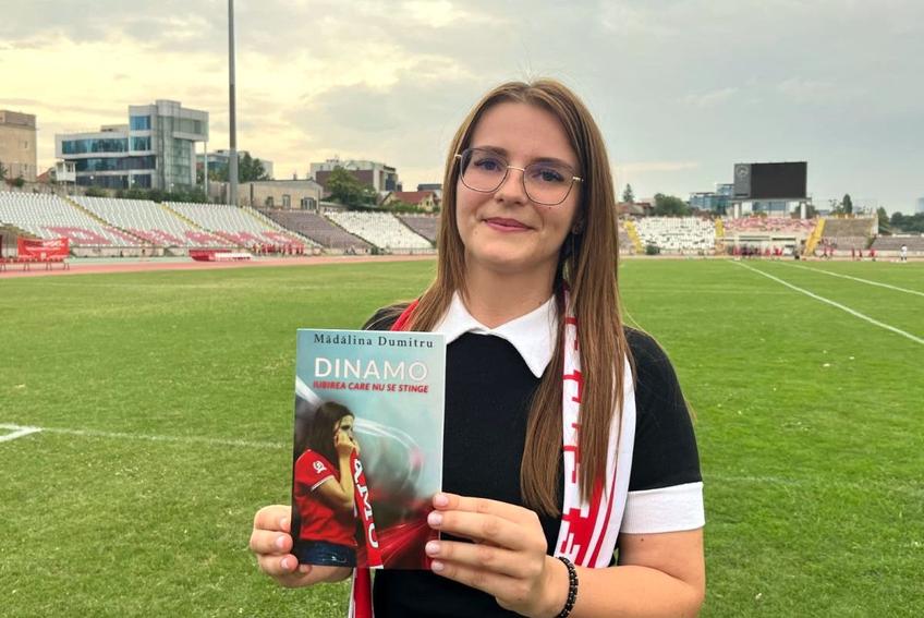 Mădălina Dumitru, una dintre cele mai înfocate microbiste din galeria lui Dinamo, și-a lansat propria carte intitulată „Dinamo, iubirea care nu se stinge” / Foto: GSP