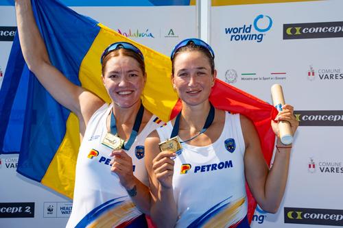 Adriana Adam și Simona Radiș, campioane europene la dublu rame la Varese 2026 Foto: FR Canotaj/Balint Czucz