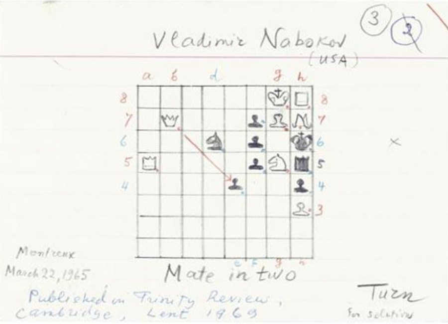 Fan al problemelor de șah, Nabokov a compus mai multe puzzle-uri „Mi-a dat cineva «somn», e o plăcere! Am experimentat” » Pasiunea fascinantă a controversatului Vladimir Nabokov pentru fotbal și box: „Sunt vulturul singuratic din poartă, resping un șut fulgerător”