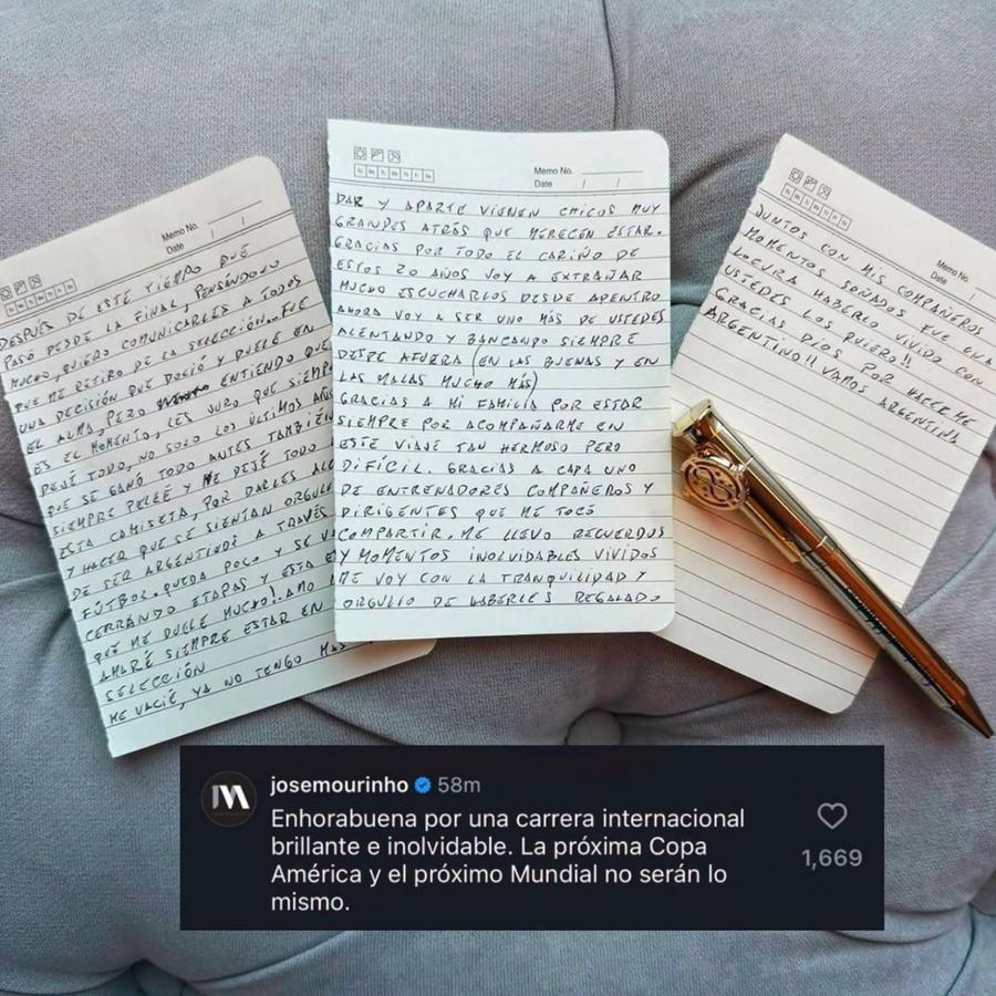 Jose Mourinho, reacție după ce Lionel Messi a anunțat că se retrage de la echipa națională a Argentinei // foto: instagram @leomessi „Nu vor fi la fel” » Mourinho, mesaj emoționant după retragerea lui Messi de la națională
