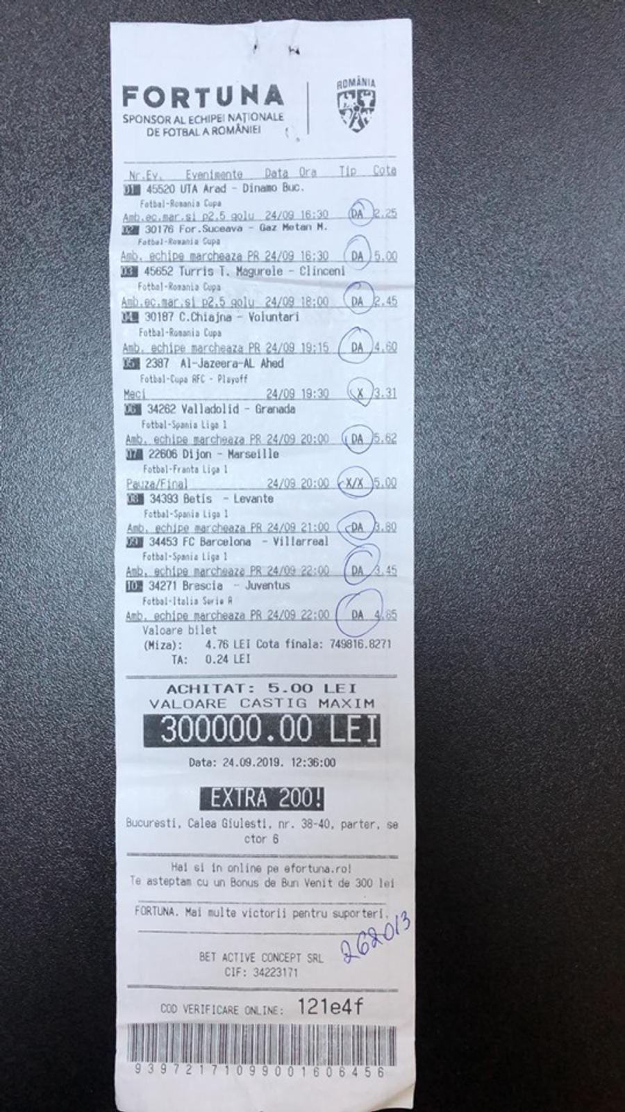 Un român a câștigat peste 60.000 de euro cu 5 lei pariați! Care au fost meciurile jucate