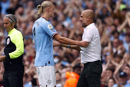 Erling Haaland și Pep Guardiola/ foto Imago Images