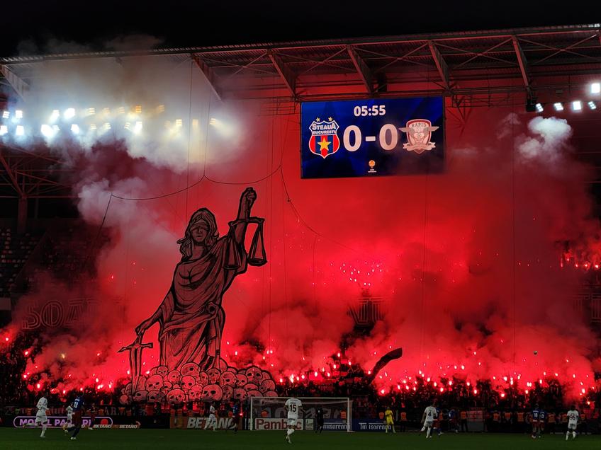 La meciul cu Rapid, din Cupa României Betano, Peluza Sud Steaua a afișat o scenografie îndreptată către rivalii de la FCSB.