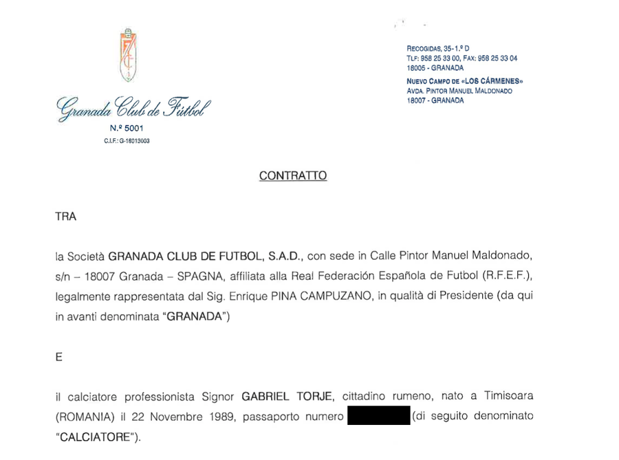 Prima filă a contractului lui Torje la Granada. Sursă: Football Leaks Cea mai penibilă zi din cariera lui Torje