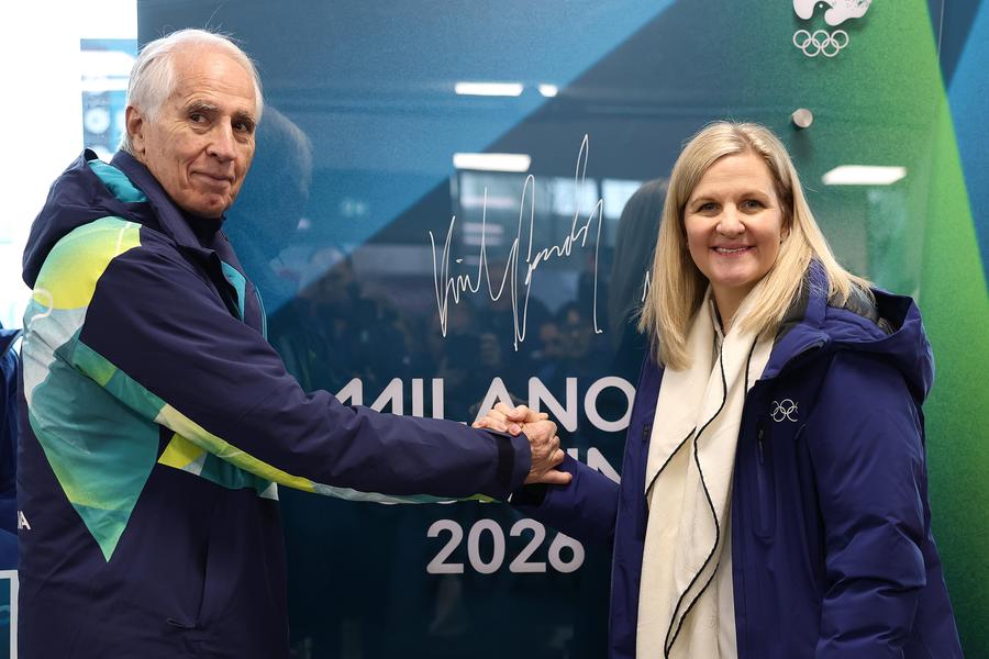 Giovanni Malago, președintele Comitetului de Organizare și Kirsty Coventry, președinta CIO la inaugurarea Satului Olimpic din Milano FOTO Imago Images S-a deschis oficial Satul Olimpic de la Milano » Ce au primit sportivii la sosire
