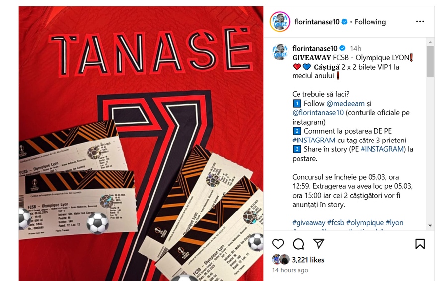Foto: captură Instagram Gestul viral al lui Florin Tănase! Alături de soția Medeea, fotbalistul surprinde înainte de FCSB - Lyon: „Ce trebuie să faci”
