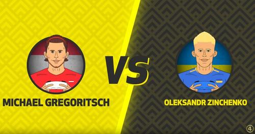 Oleksandr Zinchenko l-a învins pe Michael Gregoritsch // sursă foto: Youtube @ 433