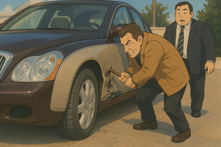 Gigi Becali își repară Maybach-ul cu ranga