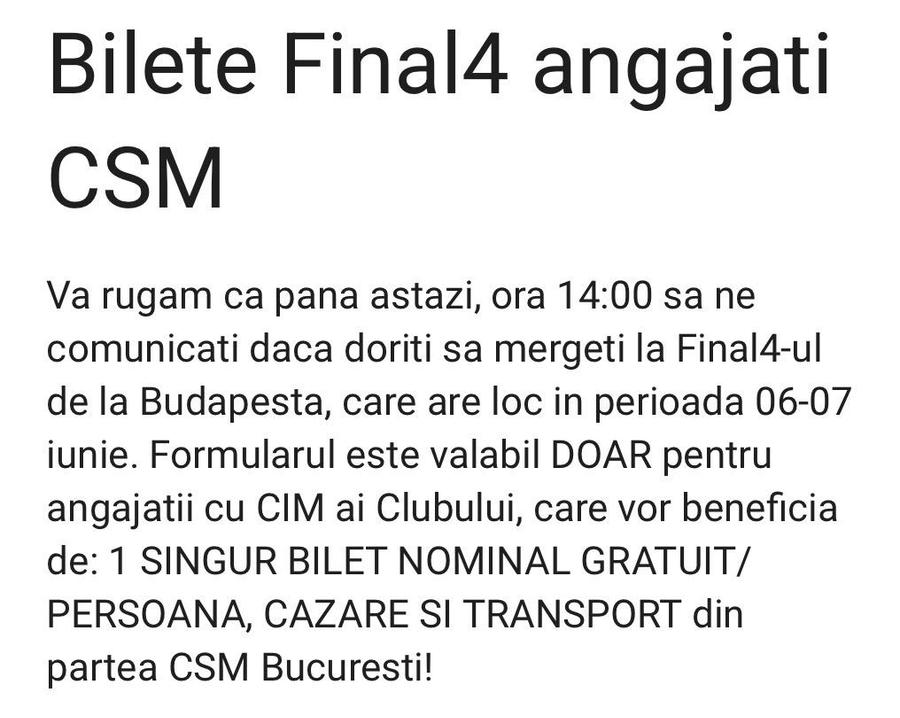 CSM București desființează două secții sportive, dar își trimite gratuit angajații la turneul de handbal Final Four de la Budapesta
