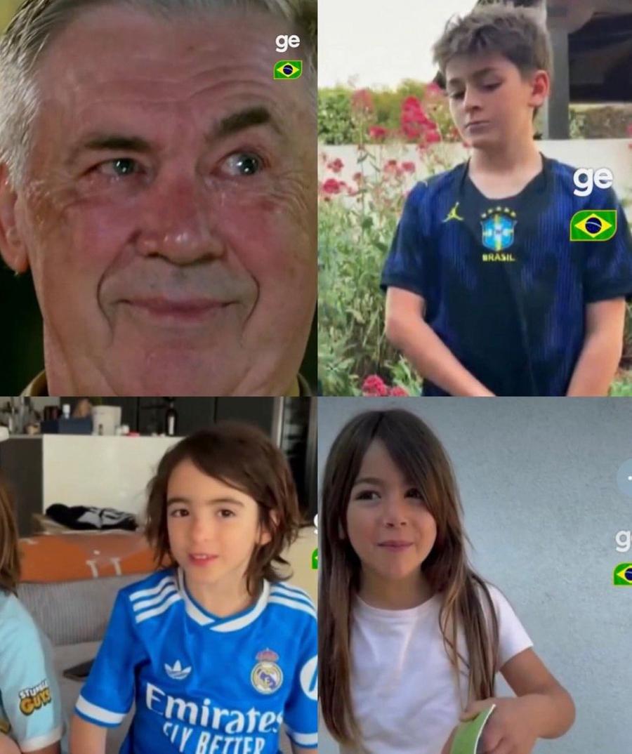 Carlo Ancelotti și 3 dintre nepoții lui: Alessandro (dreapta sus), Leonardo (stânga jos) și Andrea (dreapta jos) Carlo Ancelotti a început să plângă pentru prima oară în studio