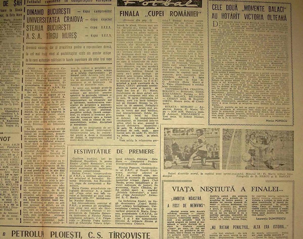 RETRO GSP. 43 de ani de când Craiova cucerea prima Cupă, la finalul unui sezon plin de scandaluri și de meciuri suspecte