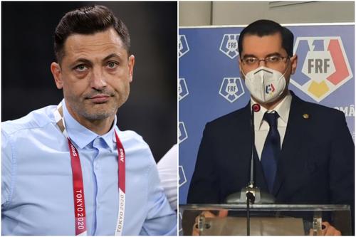 Mirel Rădoi (stânga) și Răzvan Burleanu, președintele FRF