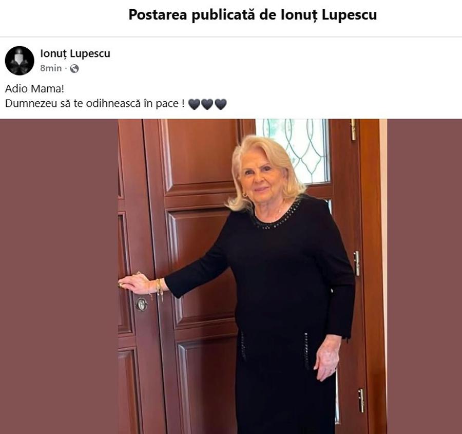 Ionuț Lupescu, în doliu după moartea mamei sale / Foto: Facebook Ionuț Lupescu Ionuț Lupescu, în doliu după decesul mamei sale: „Dumnezeu să te odihnească în pace”