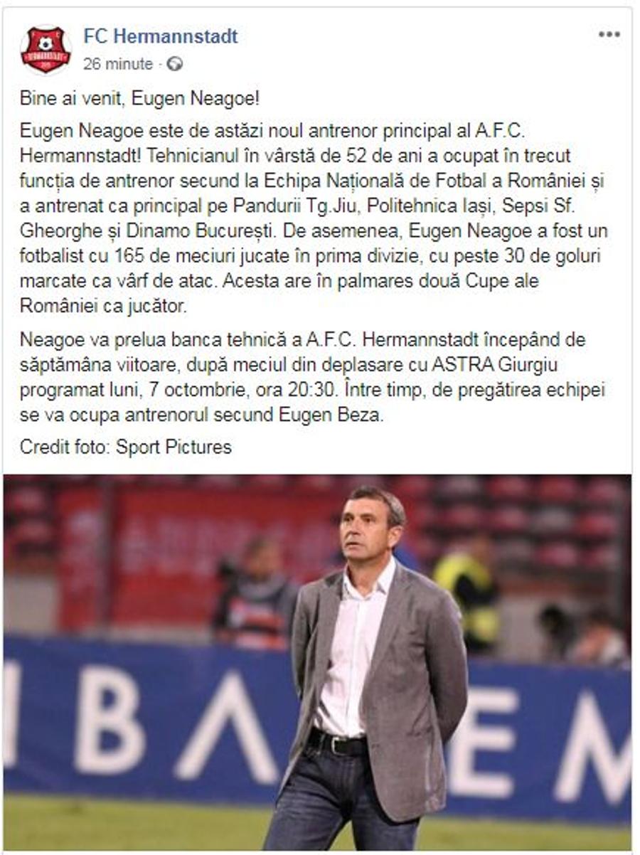 E oficial! Eugen Neagoe a semnat cu Hermannstadt
