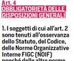 Articolele din Codul de Justiție Sportivă al Ligii italiene, după care ar putea fi judecate Inter și AC Milan / Foto: Corriere dello Sport