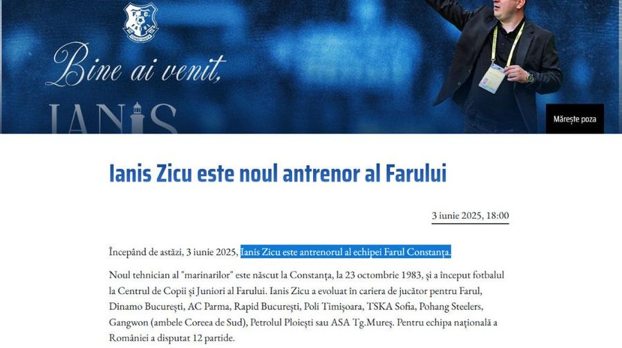 sursă foto: farulconstanța.com Situație incredibilă la clubul lui Gică Hagi: „Ianis Zicu nu e antrenorul Farului. El e”