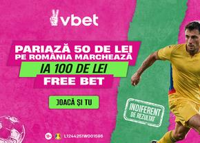 Luni, 5 octombrie: VBET îți dă 100 de lei Freebet garantat pe România - Suedia, indiferent de scor!