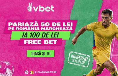 Luni, 5 octombrie: VBET îți dă 100 de lei Freebet garantat pe România - Suedia, indiferent de scor!