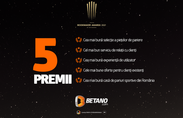 BETANO a fost desemnat cel mai bun operator din România în cadrul Bookmaker Awards 2021