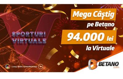 Mega câștig pe Betano: aproape 100.000 de lei la Virtuale!