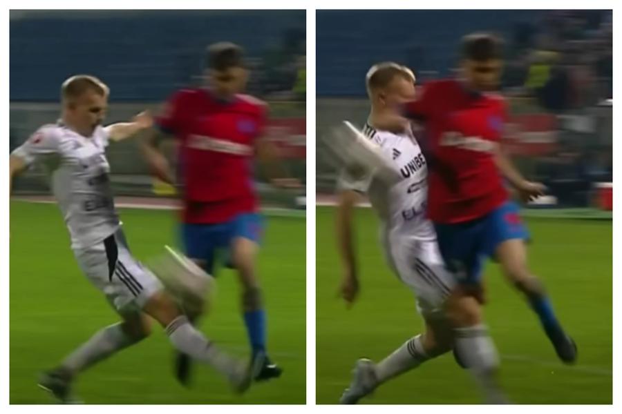 Cisotti este lovit în prima fază peste glezna stângă, apoi tamponat peste piciorul drept / FOTO: Captură @Digi Sport 1 Adrian Porumboiu a analizat fazele controversate din Botoșani - FCSB 3-2, apoi a izbucnit: „Nici dacă era blat!”