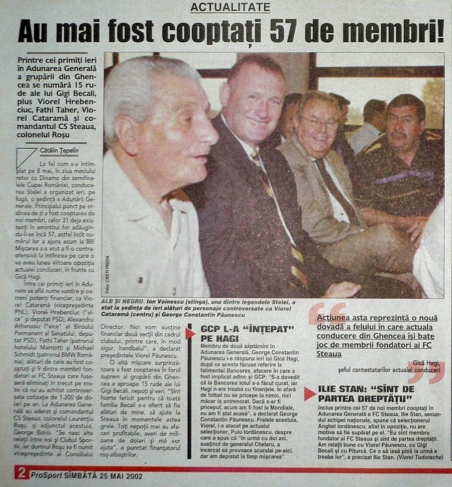 Detalii în presa vremii despre ședința invocată de Rizea. ProSportul din 25 mai scria despre supradimensionarea Adunării Generale cu diverși politicieni și oameni de afaceri. Tot atunci au apărut în club și 15 rude de-ale lui Gigi Becali, nepoți și veri. Liderii opoziției erau Hagi și Iordănescu FCSB. „Ei l-au ajutat pe Gigi Becali să fure Steaua!” » Un fugar din România cu condamnare definitivă face dezvăluiri incendiare din exil