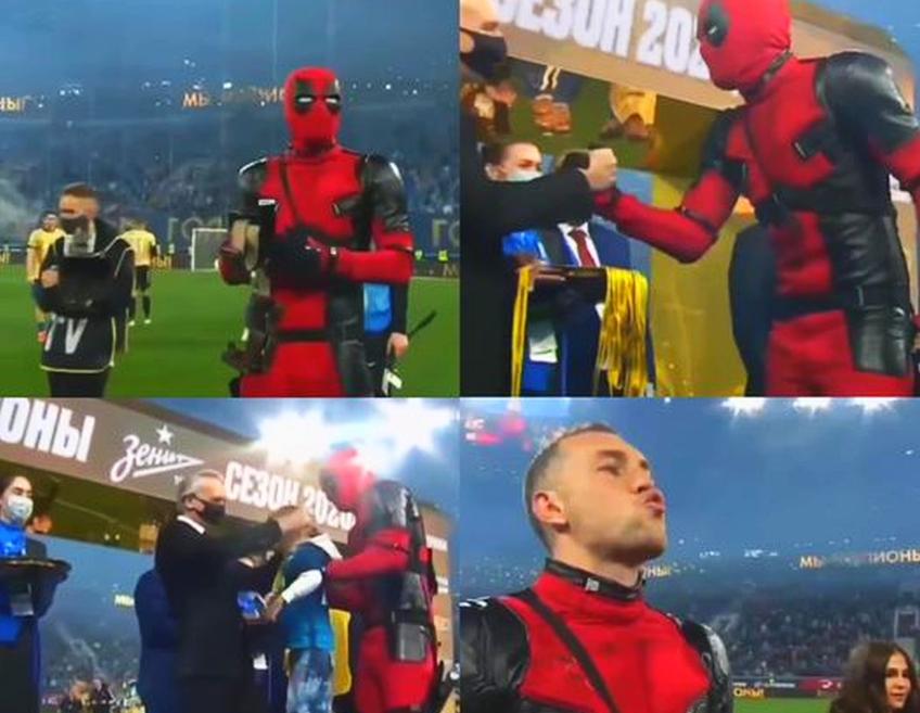 Artem Dzyuba (32 de ani), atacantul celor de la Zenit Sankt Petersburg, s-a costumat în personajul „Deadpool”, la petrecerea de titlu din Rusia.