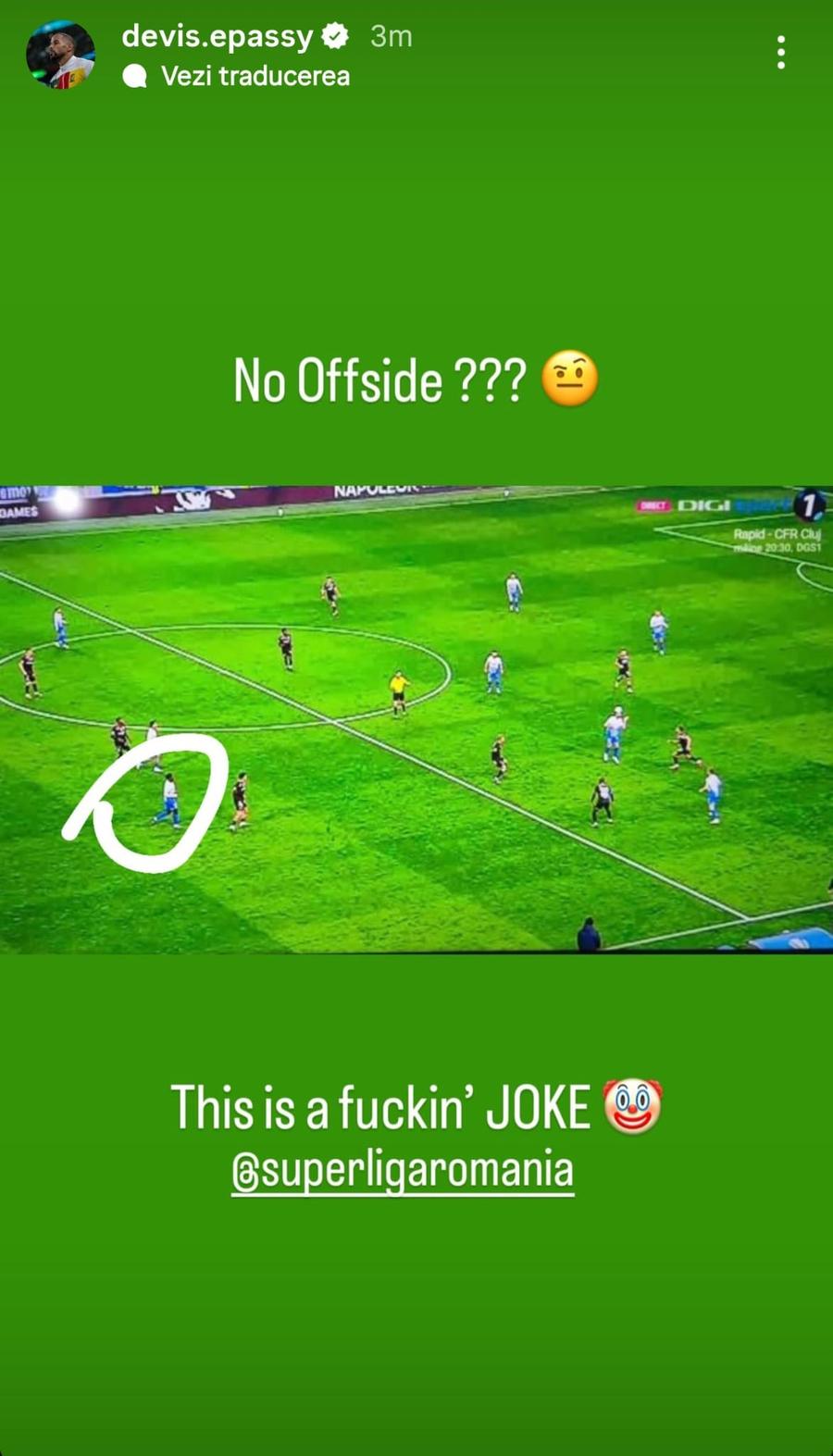 Foto: Instagram Devis Epassy „Fu**ing JOKE!” » Jucătorii lui Dinamo au răbufnit după eroarea evidentă de arbitraj din Bănie