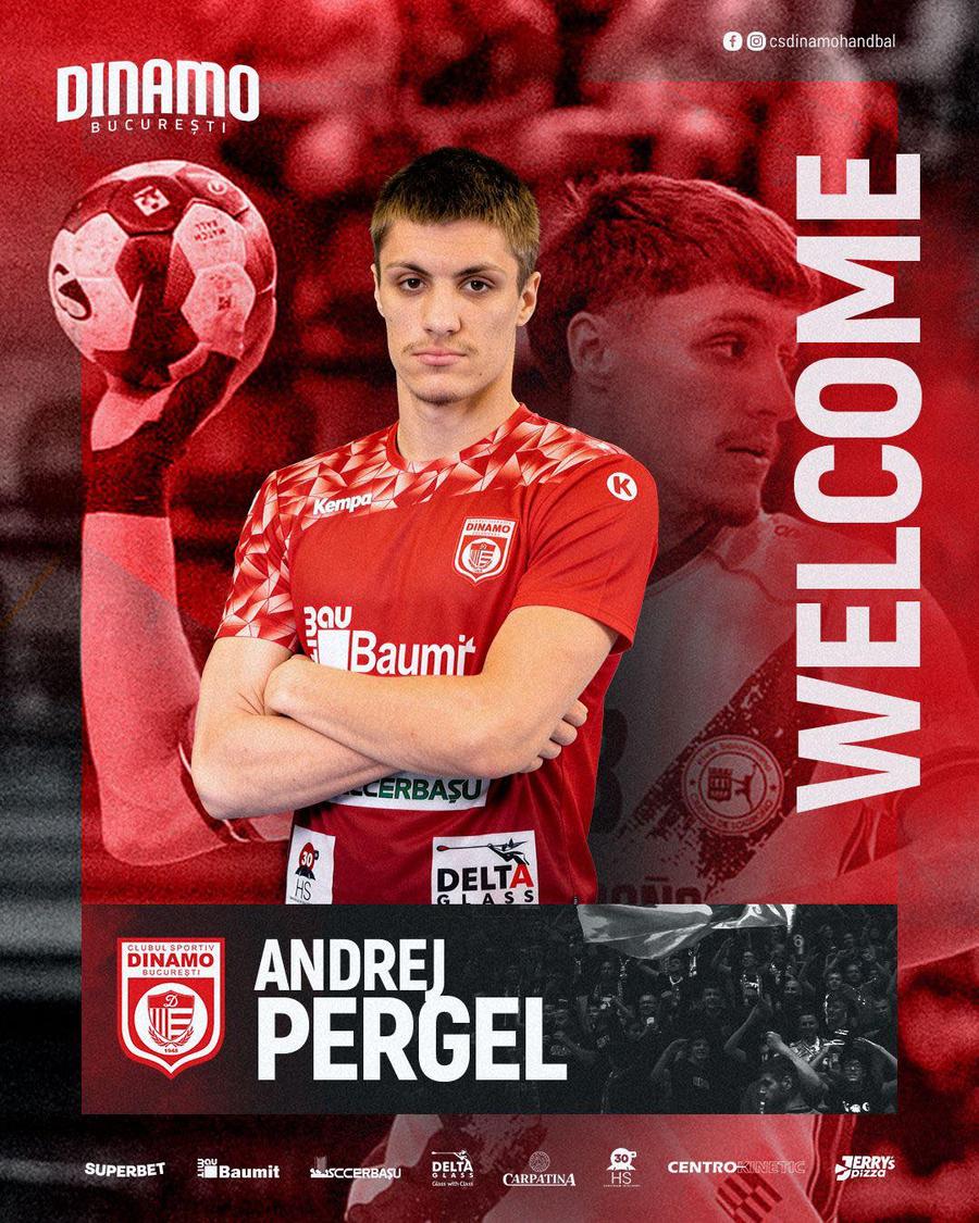 Andrej Pergel, noul inter dreapta al celor de la CS Dinamo // FOTO: Facebook @CS Dinamo Handbal Transfer de marcă perfectat de CS Dinamo: „Mult succes, Andrej!”