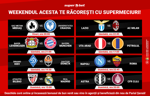 Prinde la Superbet biletele câștigătoare din acest weekend! Meciuri tari se joacă de vineri până duminică!