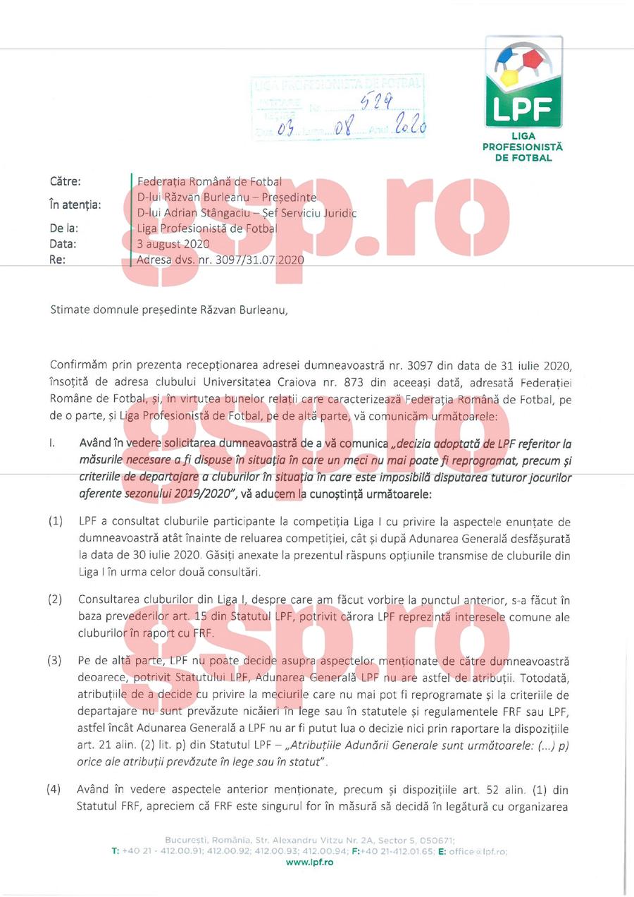 CRAIOVA - CFR CLUJ. Răzvan Burleanu atacă LPF: „Am intervenit pentru a rezolva o problemă” » EXCLUSIV Dovada că Liga trimisese adresa încă de dimineață!