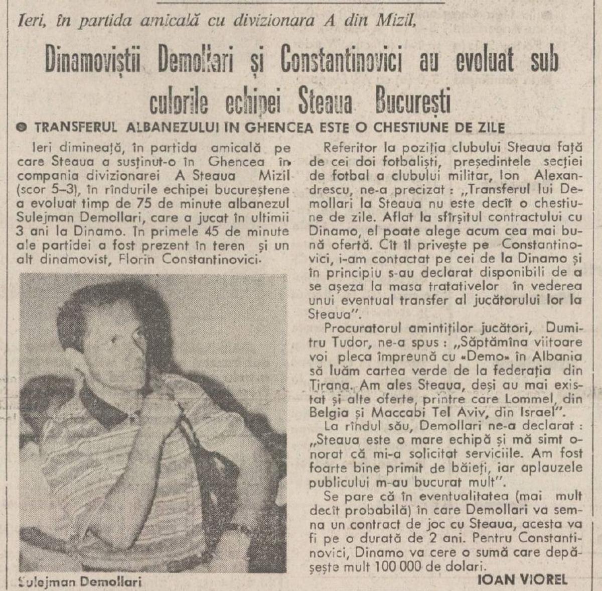Sulejman Demollari - Dinamo - Steaua