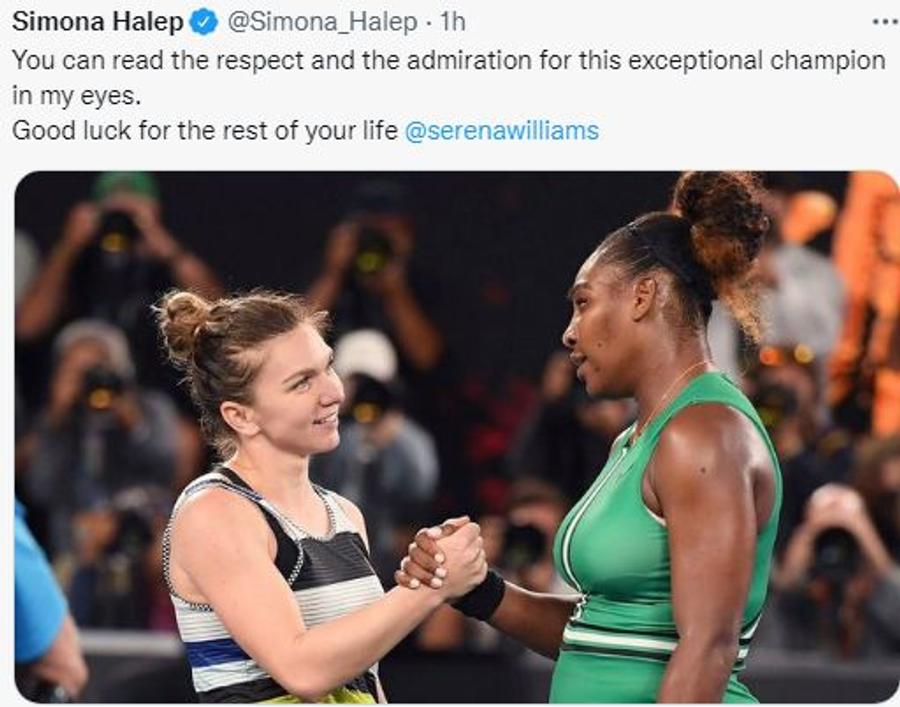 Mesajul transmis de Simona Halep pe Twitter Simona Halep, mesaj special după retragerea Serenei Williams: „Puteți citi asta în ochii mei”