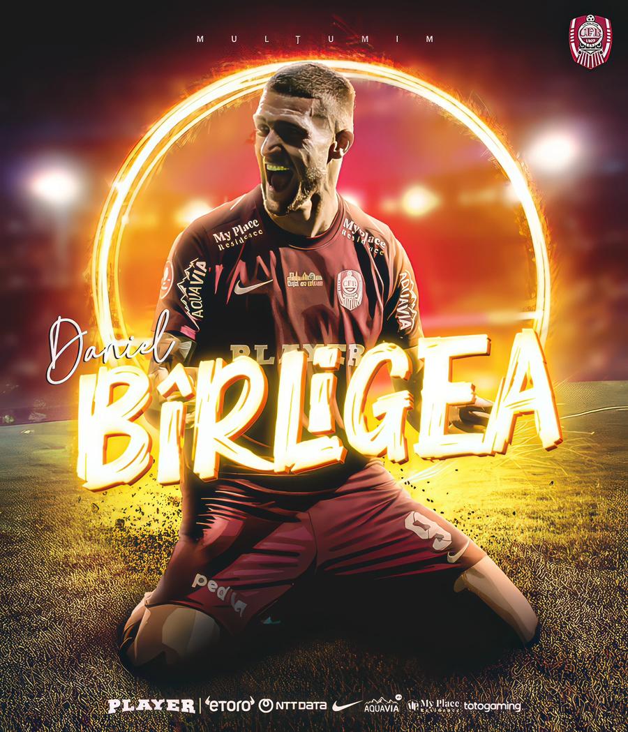 Daniel Bîrligea a plecat de la CFR Cluj, foto: Facebook CFR Cluj Daniel Bîrligea, prezentat oficial la FCSB! Ce număr va purta atacantul