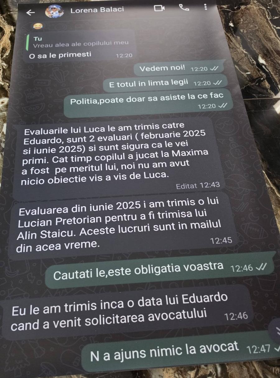 Dialogul a cărui veridicitate e recunoscută de Lorena Balaci, despre evaluările făcute la adresa lui Luca Stancu Acuzații de șpăgi și pile la Academia U Craiova: „Doamnă, aveți ceva adidași pentru mine?” + Lorena Balaci acuzată: „Mi-a cerut fără rușine”