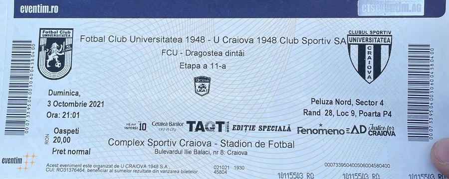 Bilet pentru suporterii CSU Craiova FCU Craiova 1948, acuzată în ziua derby-ului cu CSU: „La limita legalității și, mai ales, a imoralității”