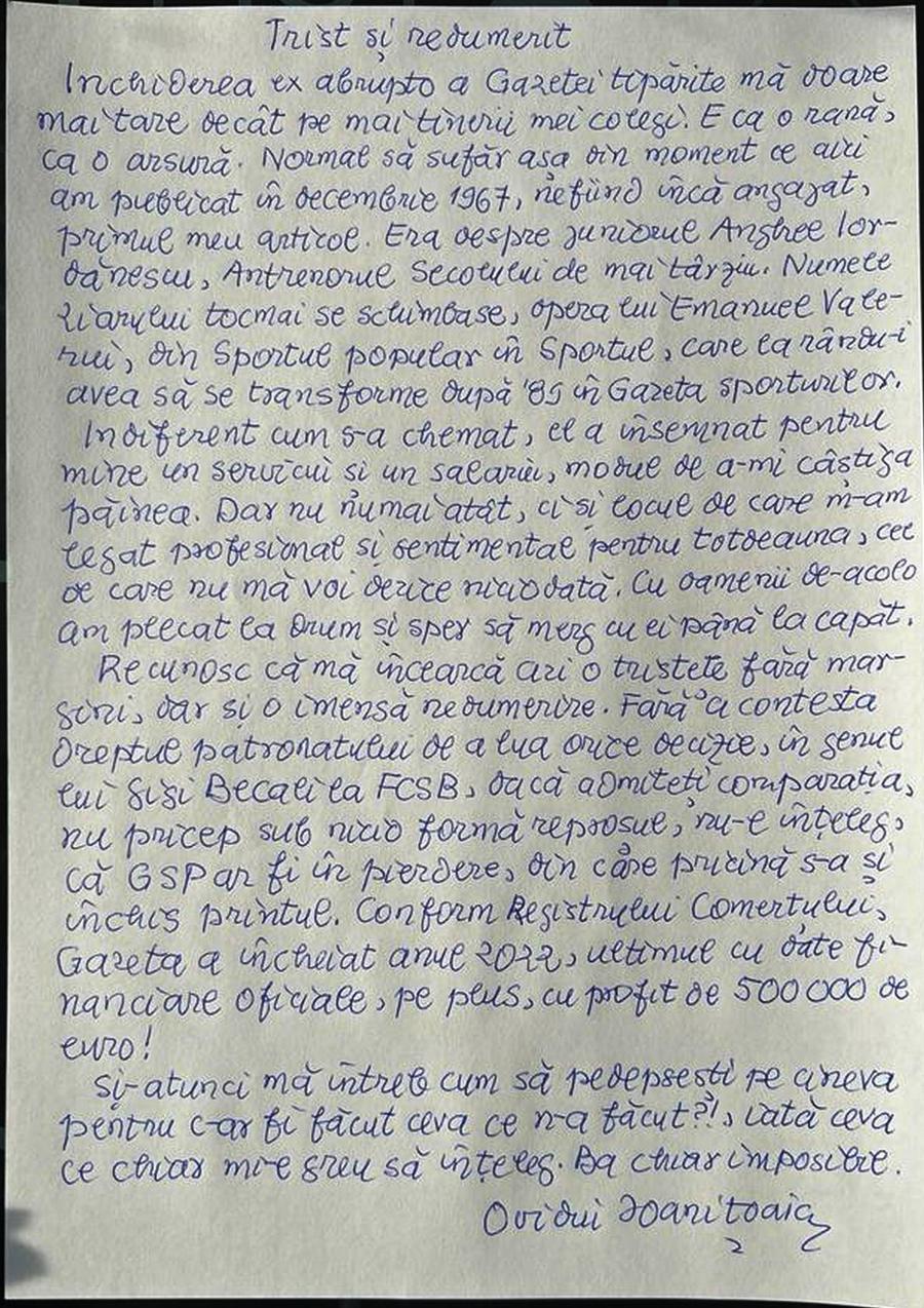 Ovidiu Ioaniţoaia și-a scris de mână toate editorialele Trist și nedumerit