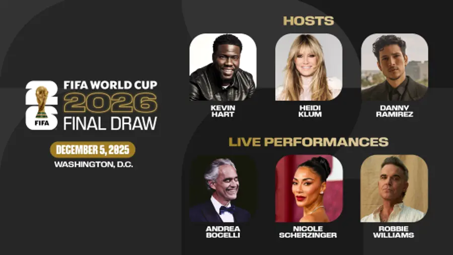 foto: prezentatorii și artiștii de la tragerea la sorți a Campionatului Mondial / sursa: FIFA.com Trei superstaruri vor cânta în „Kennedy Center”, înaintea tragerii la sorți a grupelor Campionatului Mondial