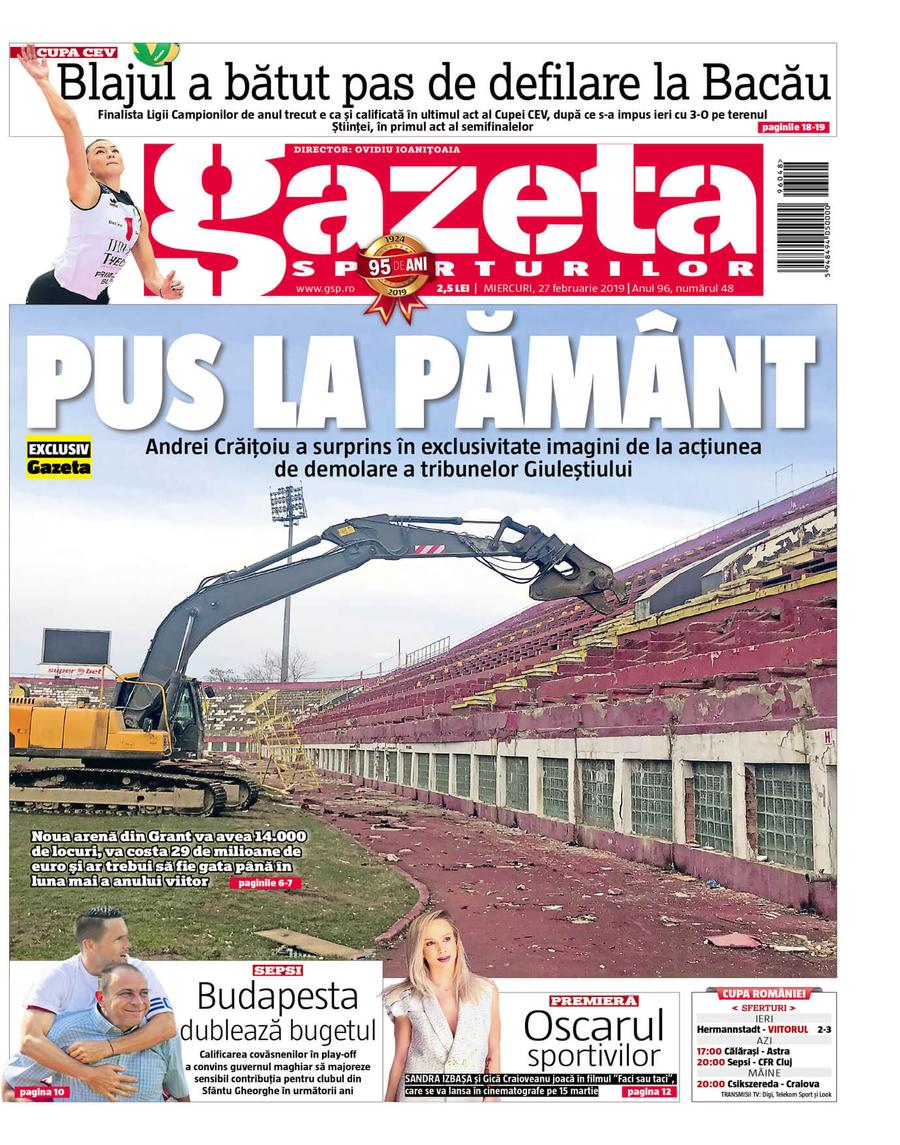 Pe 26 februarie 2019, Gazeta asista la lucrările de demolare din Giulești Lucrările la stadionul din Giulești, OFICIAL finalizate » Imagini senzaționale de la predarea către Clubul Sportiv + când ar putea fi inaugurat