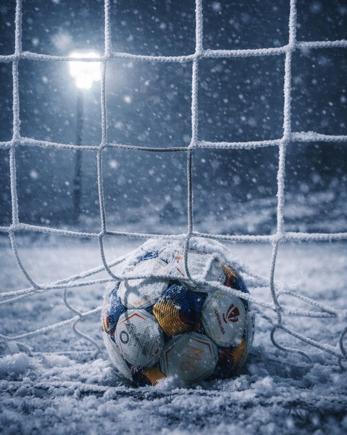 Superliga, îngropată în zăpadă! Cum ar arăta meciurile din România într-un scenariu de iarnă extremă